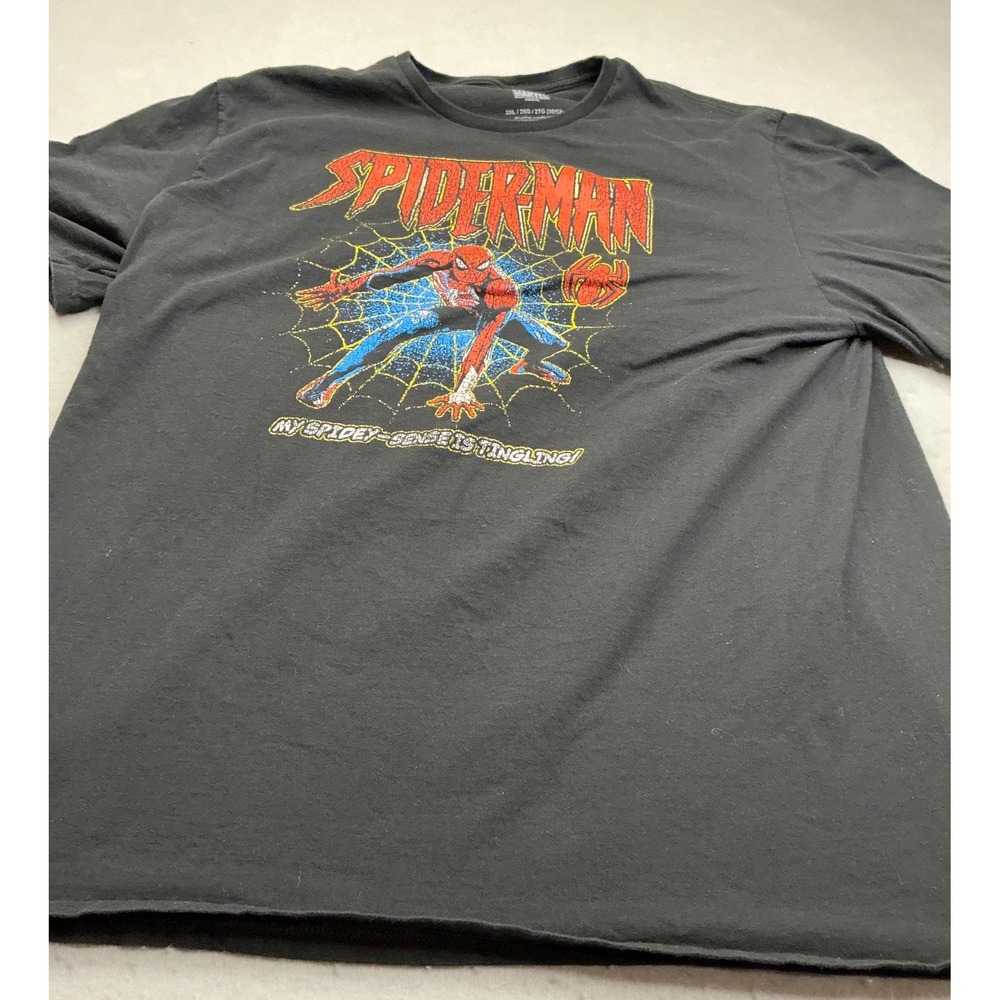 Marvel Spider-Man Graphic T-Shirt Black Cotton Comic Tee 2XL‎ Spidey-Sense